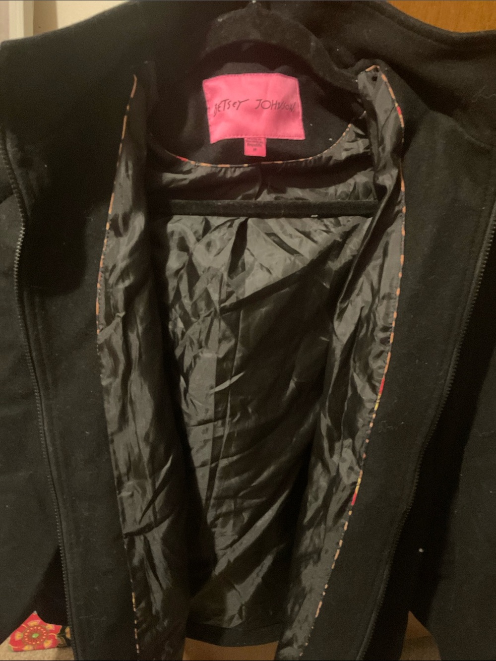Betsey Johnson Black Pea Coat with Pink Label